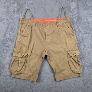Superdry Cargo Shorts Mens XL Tan Slim Core Cargo Lite Utility Multi Pocket